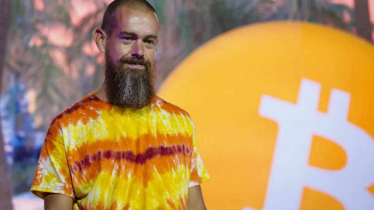 A conceptual image of Jack Dorsey with a Bitcoin symbol, representing the theory he might be Satoshi Nakamoto.